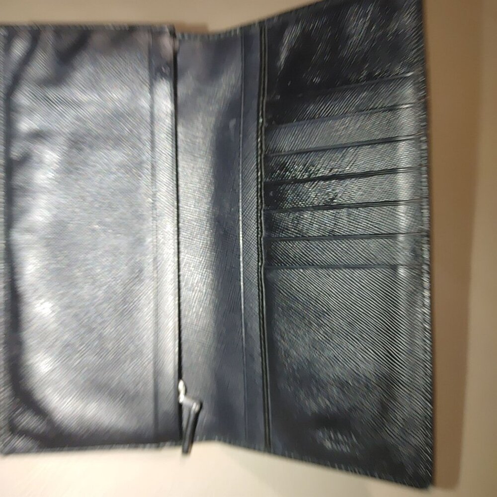 Prada Wallet Milano Black Leather Vinyl Long Metal Zipper Card Slots Pockets